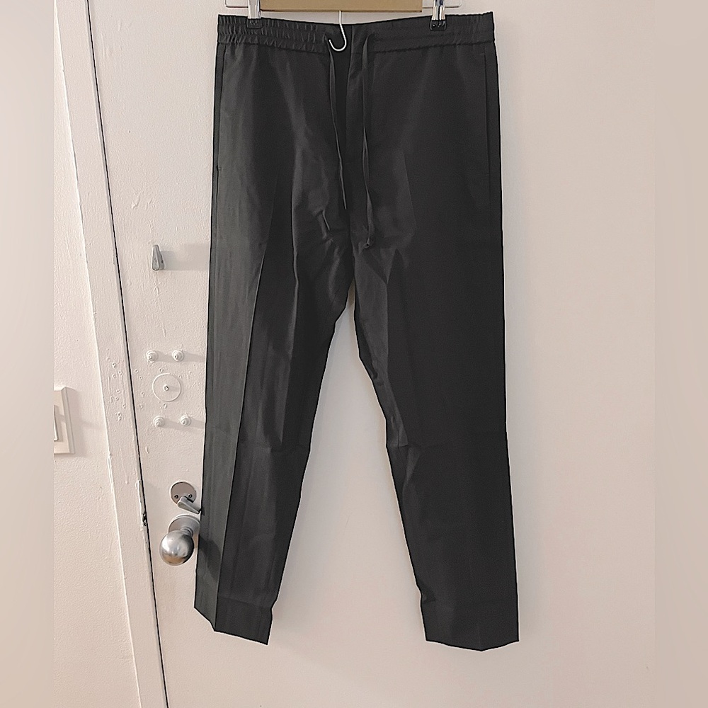 COS Dress Pants Mens Drawstring Wool Blend Slim - Dark Green - waist 30